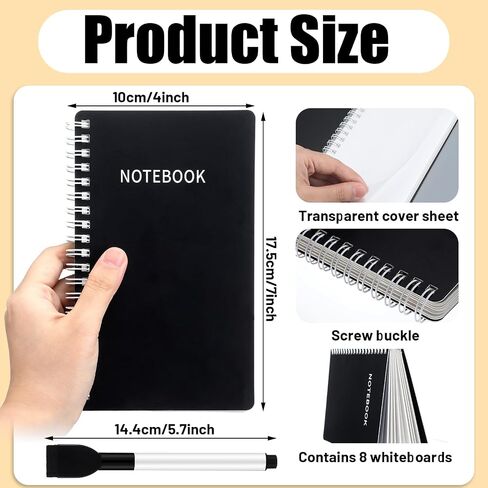FeifeiyaPortable White Board Dry Erase Notebook 4 x 7 Inch Mini White Board Dry Erase Environmentally Reusable Notebook for Study, Meeting, Planning, Black in Saudi Arabia