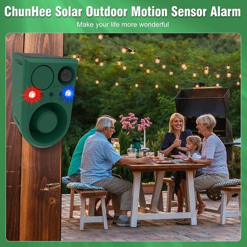 ChunHee Solar Outdoor Motion Sensor Alarm with Dog Barking Alarm Sound, Support Recording and Adjustable Volume, 129db Loud Noise Maker 4 Work Modes Strobe Light for Home, Villa, Farm, Barn (1pack) in Saudi Arabia