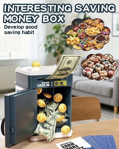 Piggy Bank for Kids Boys 5-13 with 4 Saving Record Cards, Kids Money Safe Banks for Real Money with 4-Digit Password, Electronic Piggy Bank Toys for Boys Girls with ATM-Style Cash Slot, Red Blue in Saudi Arabia