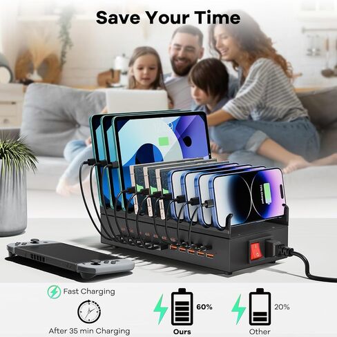 USB~C Charger Block, 300W 22 Port (11 USΒ A & 11 USΒ~C) USB Charging Station for Multiple Devices, Desktop Wall Fast Charger with Storage Dividers, USΒ Power Strip Suitable for Home Office School in Kuwait
