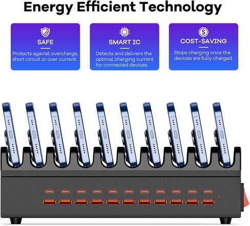 USB~C Charger Block, 300W 22 Port (11 USΒ A & 11 USΒ~C) USB Charging Station for Multiple Devices, Desktop Wall Fast Charger with Storage Dividers, USΒ Power Strip Suitable for Home Office School in Kuwait