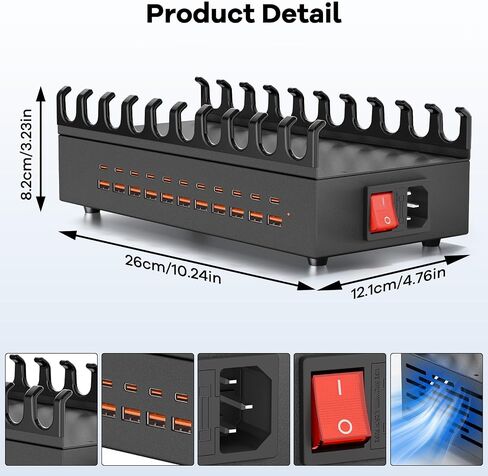USB~C Charger Block, 300W 22 Port (11 USΒ A & 11 USΒ~C) USB Charging Station for Multiple Devices, Desktop Wall Fast Charger with Storage Dividers, USΒ Power Strip Suitable for Home Office School in Kuwait