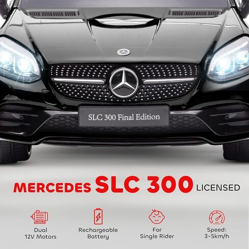 AOSOM Mercedes SLC 300 Kids Corder Carn مع التحكم عن بُعد ، وركوب بطارية 12 فولت يركبون السيارة مع الموسيقى ، والأضواء ، والتعليق لمدة 3-6 سنوات ، أبيض in Kuwait