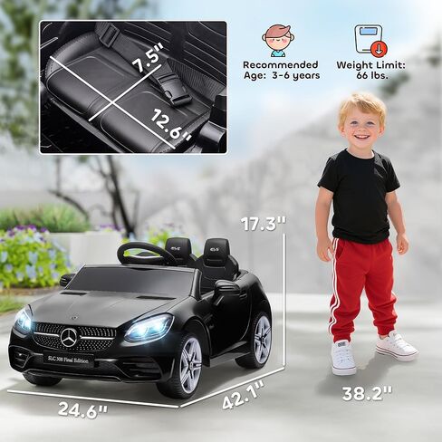 AOSOM Mercedes SLC 300 Kids Corder Carn مع التحكم عن بُعد ، وركوب بطارية 12 فولت يركبون السيارة مع الموسيقى ، والأضواء ، والتعليق لمدة 3-6 سنوات ، أبيض in Kuwait