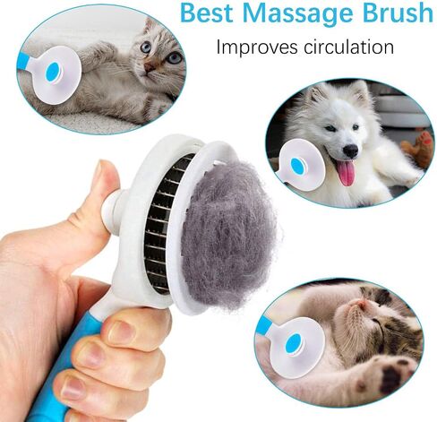 Cat Self Cleaning Slicker Brush, Pets Massage Grooming Brushes for Shedding Dogs Cats Hair Easy to Remove Loose Undercoat with Long or Short Hairs Pet for All Hair Type-Pink in Saudi Arabia