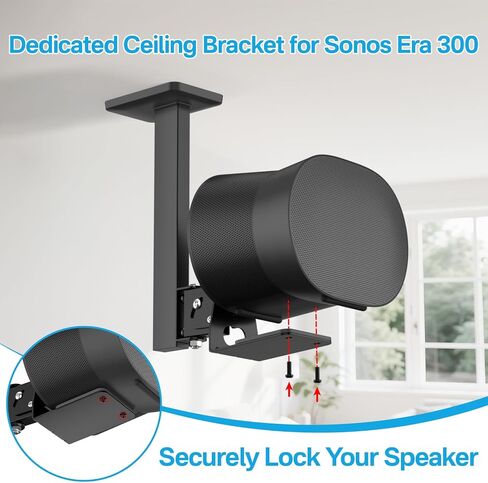 حامل مكبر صوت سقفي دوار وإمالة لحامل السقف Sonos Era 300 أسود - حامل سقف مكبر صوت عالي التحمل لحامل تثبيت Sonos Era 300 لتعزيز تجربة الصوت، أسود in Kuwait