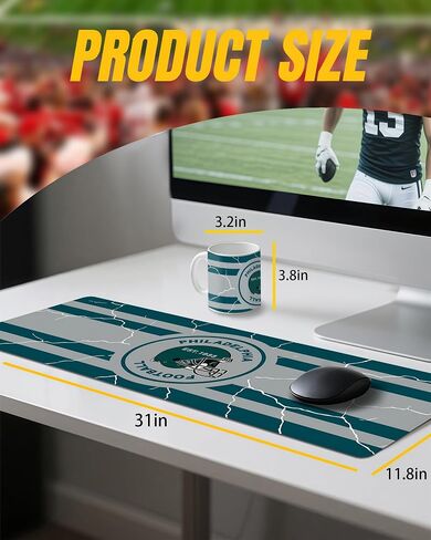 Football Fan Coffee Mug Cup and XXL Keyboard Mouse Pad Set Green Bay Themed Mat Merch Shop Men Women Sport Stuff Gear Apparel Packer Team Desk Decor Dad Boyfriend Bf Christmas Xmas Cool Birthday Gift in Saudi Arabia