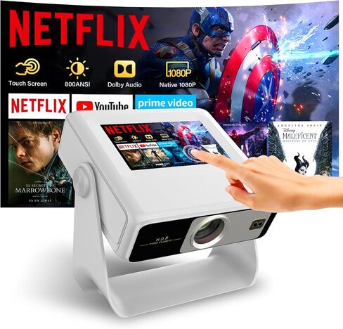 Touchscreen Portable Projector with WiFi6 and Bluetooth, Native 1080P 4K Support Built-in Apps, Dual-band WiFi, Full HD Movie Outdoor Projector, Home Theater Proyector in Saudi Arabia