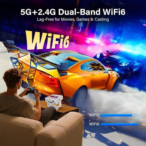 Touchscreen Portable Projector with WiFi6 and Bluetooth, Native 1080P 4K Support Built-in Apps, Dual-band WiFi, Full HD Movie Outdoor Projector, Home Theater Proyector in Saudi Arabia