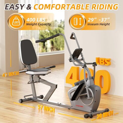 VANSWE Pro Recumbent Elliptical Cross Trainer - دراجة تمارين راقد منخفضة التأثير لكامل الجسم مع تطبيق بلوتوث، مقاومة مغناطيسية، محرك حزام هادئ، سعة 450 رطل لكبار السن وإعادة التأهيل المنزلي in Kuwait