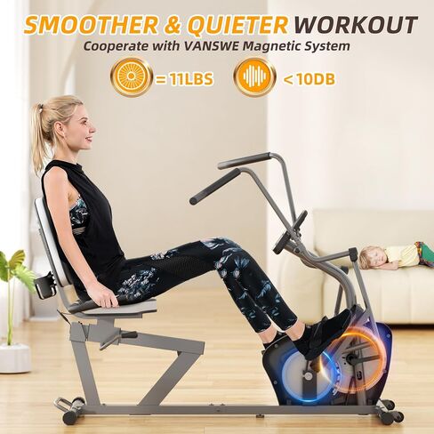VANSWE Pro Recumbent Elliptical Cross Trainer - دراجة تمارين راقد منخفضة التأثير لكامل الجسم مع تطبيق بلوتوث، مقاومة مغناطيسية، محرك حزام هادئ، سعة 450 رطل لكبار السن وإعادة التأهيل المنزلي in Kuwait