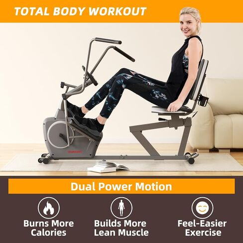 VANSWE Pro Recumbent Elliptical Cross Trainer - دراجة تمارين راقد منخفضة التأثير لكامل الجسم مع تطبيق بلوتوث، مقاومة مغناطيسية، محرك حزام هادئ، سعة 450 رطل لكبار السن وإعادة التأهيل المنزلي in Kuwait