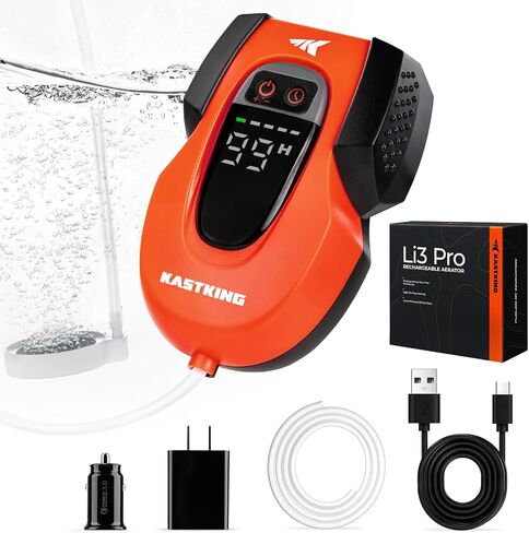 KastKing Updated Li3 Bait Aerator Pump - Rechargeable Battery, Real-Time Display, Multiple Airflow Settings, Aerator for Fish and Bait Buckets in Saudi Arabia