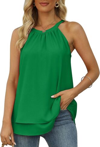 WEESO Womens Halter Tank Tops Summer High Neck Double Layers Sleeveless Tops in Kuwait