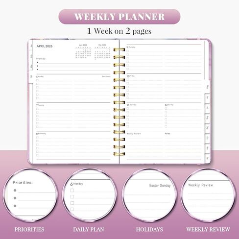 Lonely Oak Academic Planner 2025-2026 ، مخطط التقويم الأسبوعي والشهري 6.18 "× 8.5" مع علامات التبويب وجدول أعمال SPORAL SELAY A5 من يوليو 2025 إلى يونيو 2026 للطالب والمعلم (الرخام السماوي) in Kuwait