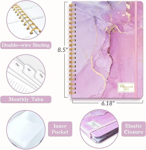 Lonely Oak Academic Planner 2025-2026 ، مخطط التقويم الأسبوعي والشهري 6.18 "× 8.5" مع علامات التبويب وجدول أعمال SPORAL SELAY A5 من يوليو 2025 إلى يونيو 2026 للطالب والمعلم (الرخام السماوي) in Kuwait