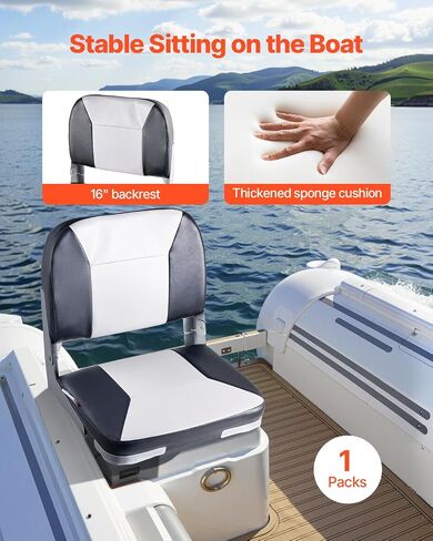 VEVOR Boat Seat, Low Backrest, Folding Fishing Boat Seat with Thickened Sponge Cushion & Waterproof PVC Leather, Aluminum Alloy Hinges, Flip Up Boat Seat for Fishing Boats, Yachts, Ships, White in Saudi Arabia