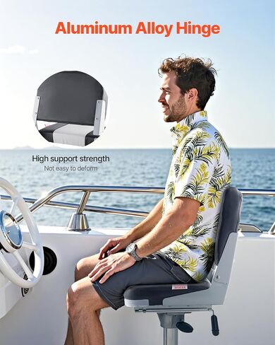 VEVOR Boat Seat, Low Backrest, Folding Fishing Boat Seat with Thickened Sponge Cushion & Waterproof PVC Leather, Aluminum Alloy Hinges, Flip Up Boat Seat for Fishing Boats, Yachts, Ships, White in Saudi Arabia