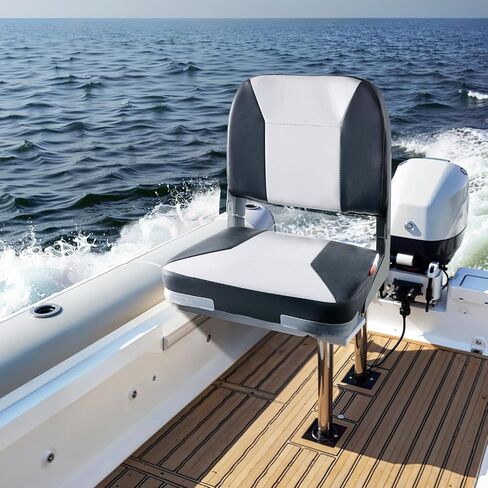 VEVOR Boat Seat, Low Backrest, Folding Fishing Boat Seat with Thickened Sponge Cushion & Waterproof PVC Leather, Aluminum Alloy Hinges, Flip Up Boat Seat for Fishing Boats, Yachts, Ships, White in Saudi Arabia