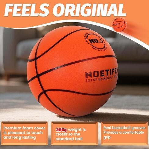 Silent Basketball Size 7 (29.5") – High-Density Foam PU Indoor Basketball 580g, Real Feel & Bounce Like Official Ball, Quiet Dribbling Training Ball, No-Compression Delivery No Crease in Saudi Arabia