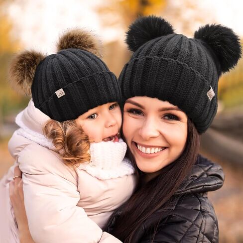 Hat Hut Winter Hats for Women Satin Lined Beanie Hats for Women Knit Ski Hat Winter Cap for Women Pom Pom Beanie in Kuwait