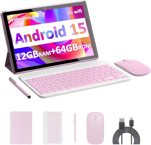 IWEGGO Android 15 Tablet, 10 inch 12GB RAM+64GB ROM/ 1TB Expansion, 1.8Ghz Quad-core Processor, 8MP Camera 6000mAh Battery, 1280*800 HD Touchscreen, 2 in 1 Tablets with Keyboard Case Mouse Stylus Pink in Saudi Arabia