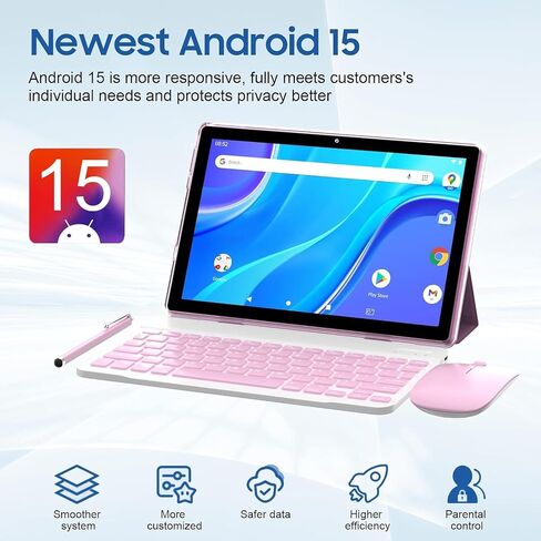 IWEGGO Android 15 Tablet, 10 inch 12GB RAM+64GB ROM/ 1TB Expansion, 1.8Ghz Quad-core Processor, 8MP Camera 6000mAh Battery, 1280*800 HD Touchscreen, 2 in 1 Tablets with Keyboard Case Mouse Stylus Pink in Saudi Arabia