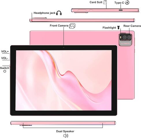 IWEGGO Android 15 Tablet, 10 inch 12GB RAM+64GB ROM/ 1TB Expansion, 1.8Ghz Quad-core Processor, 8MP Camera 6000mAh Battery, 1280*800 HD Touchscreen, 2 in 1 Tablets with Keyboard Case Mouse Stylus Pink in Saudi Arabia