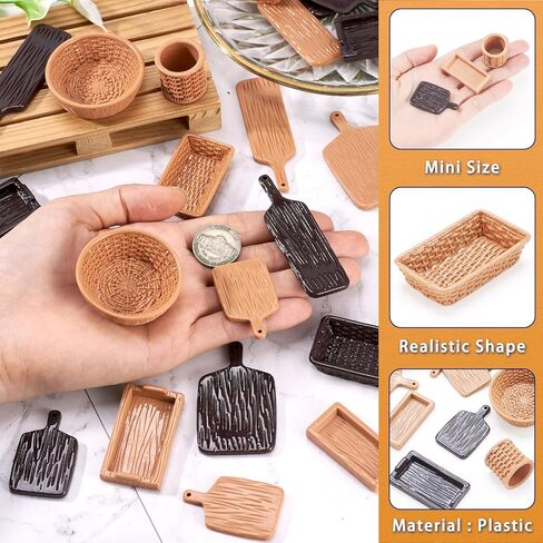 20Pcs Miniature Dollhouse Basket Food Bread Rattan Basket Resin Cabochons Tiny Things Stuff Accessories 1.42 x 0.95 Inches for Micro Garden Landscape Decoration in Saudi Arabia