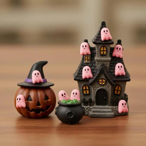 60pcs Ghost Flatback راتنج سحر - الهالوين Mini Kawaii Grimace Ghost Cabochons لحرف DIY ، علبة الهاتف ، مقطع شعر ، صنع مجوهر in Kuwait