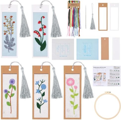 SUNNYCLUE DIY 5 Sets Embroidery Bookmark Set Bookmark Making Kit Instruction Included Cross Stitch Bookmark Floral Plant Flower Counted Cross Stitch Kits for Beginners Adults School Office Gifts Craft in Saudi Arabia