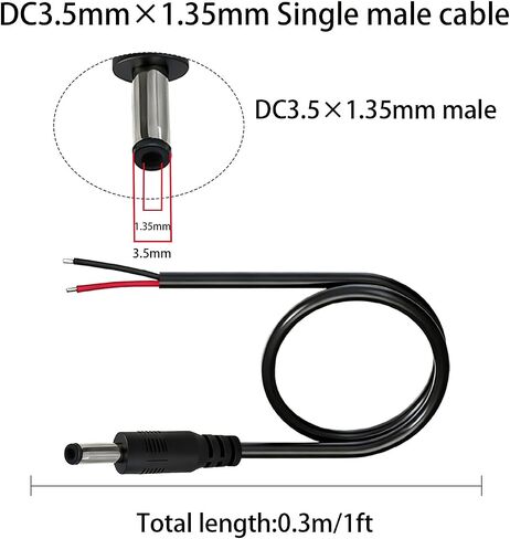 كابل طرفي طاقة 3.5 مم × 1.35 مم 12 فولت تيار مستمر، 5 حزم، 22AWG 1FT مع موصل أسطواني أنثى لكاميرا CCTV الأمنية، أضواء شريط LED، مصدر طاقة (إصلاح) in Kuwait