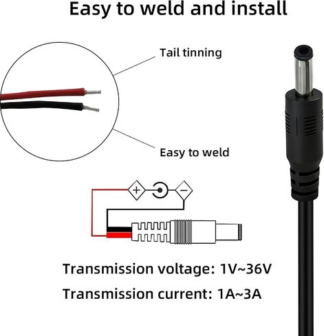 كابل طرفي طاقة 3.5 مم × 1.35 مم 12 فولت تيار مستمر، 5 حزم، 22AWG 1FT مع موصل أسطواني أنثى لكاميرا CCTV الأمنية، أضواء شريط LED، مصدر طاقة (إصلاح) in Kuwait