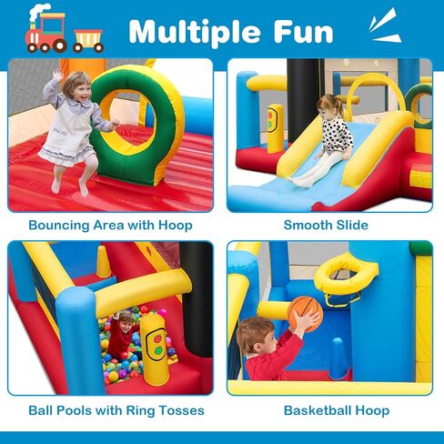Olakids Bounce House قابلة للنفخ ، القفز الأطفال مع الشريحة ، حافة كرة السلة ، جدار التسلق ، مسار عقبة داخلي في الهواء الطلق مع 680 واط 680pcs كرات المحيطات تحمل بقع إصلاح الأكياس in Kuwait