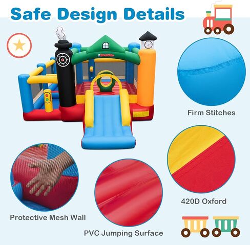 Olakids Bounce House قابلة للنفخ ، القفز الأطفال مع الشريحة ، حافة كرة السلة ، جدار التسلق ، مسار عقبة داخلي في الهواء الطلق مع 680 واط 680pcs كرات المحيطات تحمل بقع إصلاح الأكياس in Kuwait