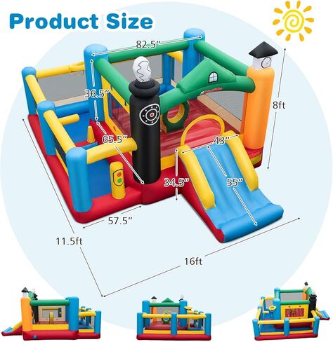 Olakids Bounce House قابلة للنفخ ، القفز الأطفال مع الشريحة ، حافة كرة السلة ، جدار التسلق ، مسار عقبة داخلي في الهواء الطلق مع 680 واط 680pcs كرات المحيطات تحمل بقع إصلاح الأكياس in Kuwait