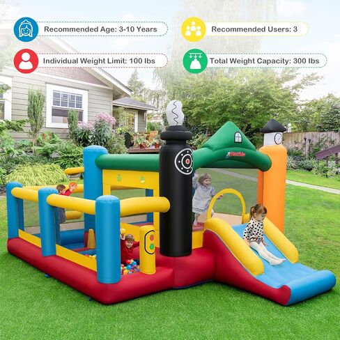 Olakids Bounce House قابلة للنفخ ، القفز الأطفال مع الشريحة ، حافة كرة السلة ، جدار التسلق ، مسار عقبة داخلي في الهواء الطلق مع 680 واط 680pcs كرات المحيطات تحمل بقع إصلاح الأكياس in Kuwait