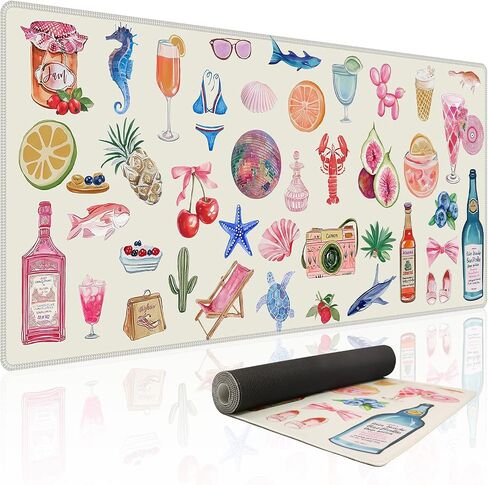 Baziabbo Pink Desk Mat,XXL Extended Large Mouse Pad,Gaming Mousepad with Stitched Edge,Non-Slip Rubber Base Keyboard Desk Pad for Home Office Study Game (Pink Stickers) in Saudi Arabia