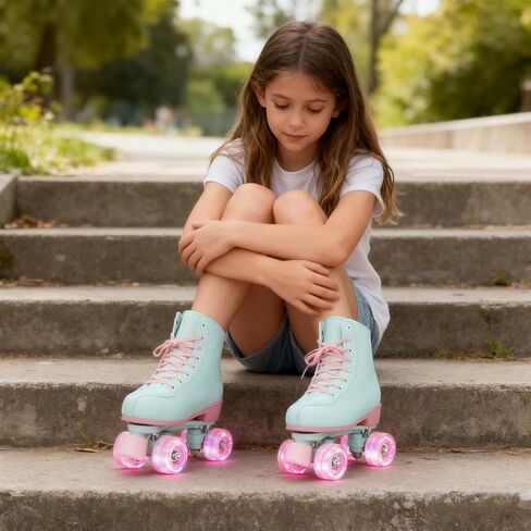 Women's and Girl's Classic Roller Skates,PU Leather Fantastic Flash Wheel Kid Roller Skates Girls Ages 6-12 Beginner for Indoor Outdoor in Saudi Arabia