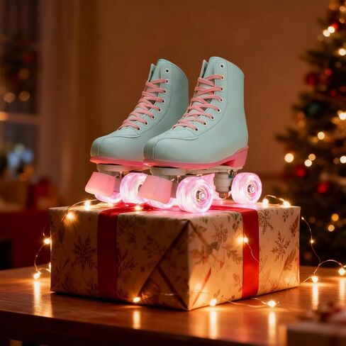 Women's and Girl's Classic Roller Skates,PU Leather Fantastic Flash Wheel Kid Roller Skates Girls Ages 6-12 Beginner for Indoor Outdoor in Saudi Arabia