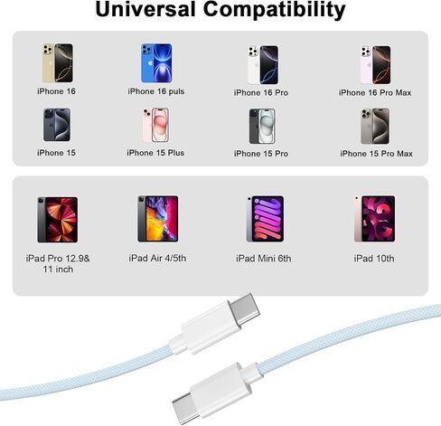 [MFi Certified] 10FT Long USB C to USB C Charging Cable Cord for iPhone 16/16 Plus/16 Pro/16 Pro Max/15/15 Plus/15 Pro/15 Pro Max/Galaxy/Pixel, 60W Woven iPhone 16 Charger Cord, Blue in Saudi Arabia
