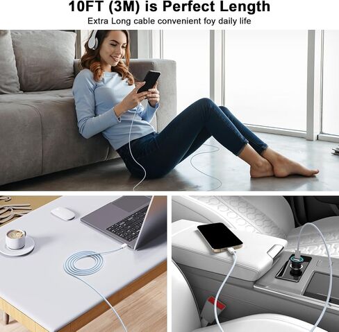 [MFi Certified] 10FT Long USB C to USB C Charging Cable Cord for iPhone 16/16 Plus/16 Pro/16 Pro Max/15/15 Plus/15 Pro/15 Pro Max/Galaxy/Pixel, 60W Woven iPhone 16 Charger Cord, Blue in Saudi Arabia