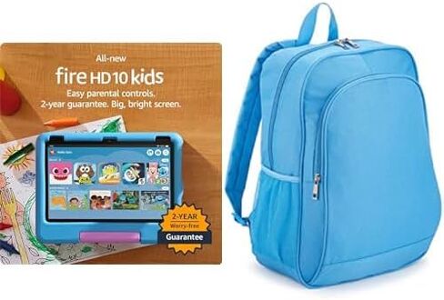 Amazon Fire HD 10 Kids Tablet, 10.1" HD (32 GB, Blue) + Backpack Bundle in Saudi Arabia