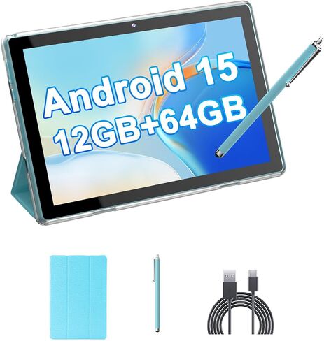 HOTTABLET Tablet 10-inch Android 15, RAM 12GB(4+8Expand) +ROM 64GB, 2+8MP Dual Camera, 6000mAh Battery (Tablet+case+Stylus)(Blue) in Saudi Arabia