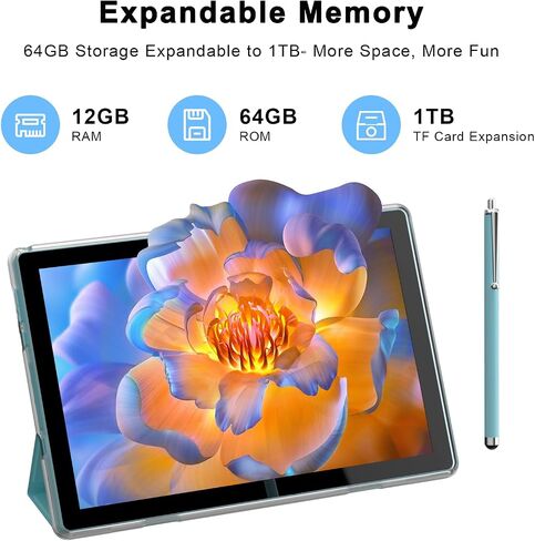HOTTABLET Tablet 10-inch Android 15, RAM 12GB(4+8Expand) +ROM 64GB, 2+8MP Dual Camera, 6000mAh Battery (Tablet+case+Stylus)(Blue) in Saudi Arabia