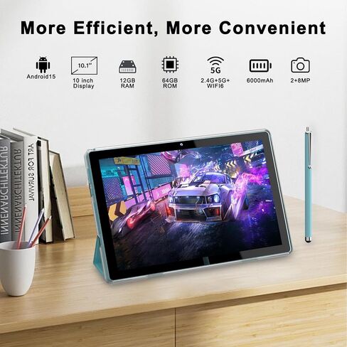 HOTTABLET Tablet 10-inch Android 15, RAM 12GB(4+8Expand) +ROM 64GB, 2+8MP Dual Camera, 6000mAh Battery (Tablet+case+Stylus)(Blue) in Saudi Arabia