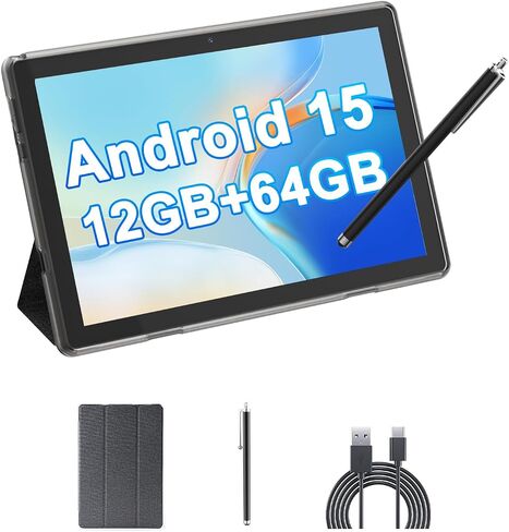 HOTTABLET Tablet 10-inch Android 15, RAM 12GB(4+8Expand) +ROM 64GB, 2+8MP Dual Camera, 6000mAh Battery (Tablet+case+Stylus)(Blue) in Saudi Arabia