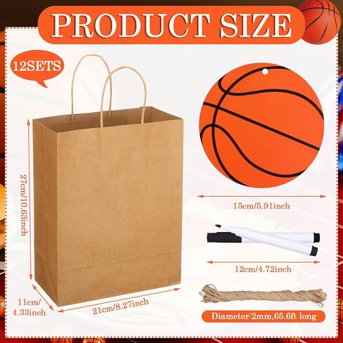 12 Sets 10.6 Inch DIY Football Paper Gift Bag Sets with Handles Personalized Football Party Favor Bags Include Tags Stickers Marker Jute Rope Paper Goodie Bundle for Sport Party Supplies in Saudi Arabia