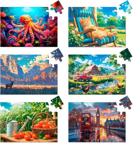 6 Pack 48 Large Piece Jigsaw Puzzles for Seniors Alzheimer Products for Elderly Dementia Activities Memory Game for Patients in Nursing Home with Storage Box in Saudi Arabia
