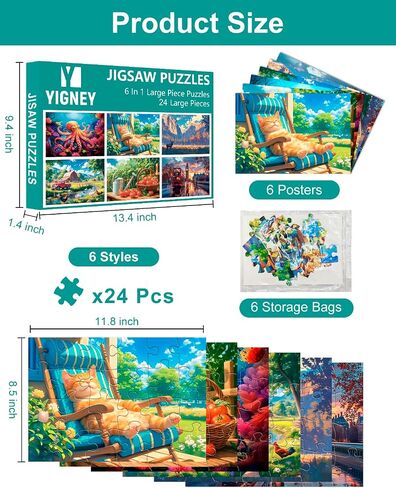 6 Pack 48 Large Piece Jigsaw Puzzles for Seniors Alzheimer Products for Elderly Dementia Activities Memory Game for Patients in Nursing Home with Storage Box in Saudi Arabia